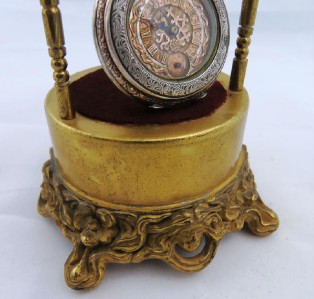 Mega rare antique Art-Noveau Gold plated bronze watch stand&silver ...