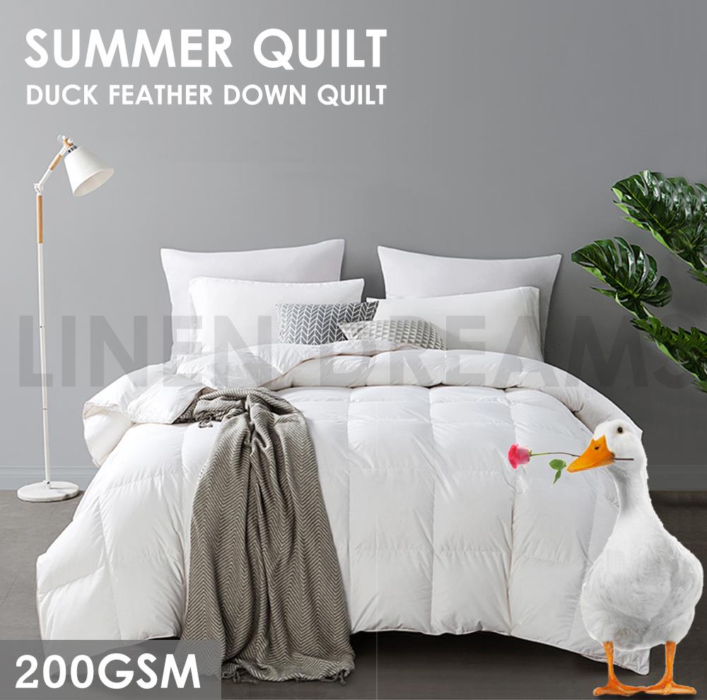200GSM White Duck Down Feather Summer Quilt Doona Duvet Blanket All