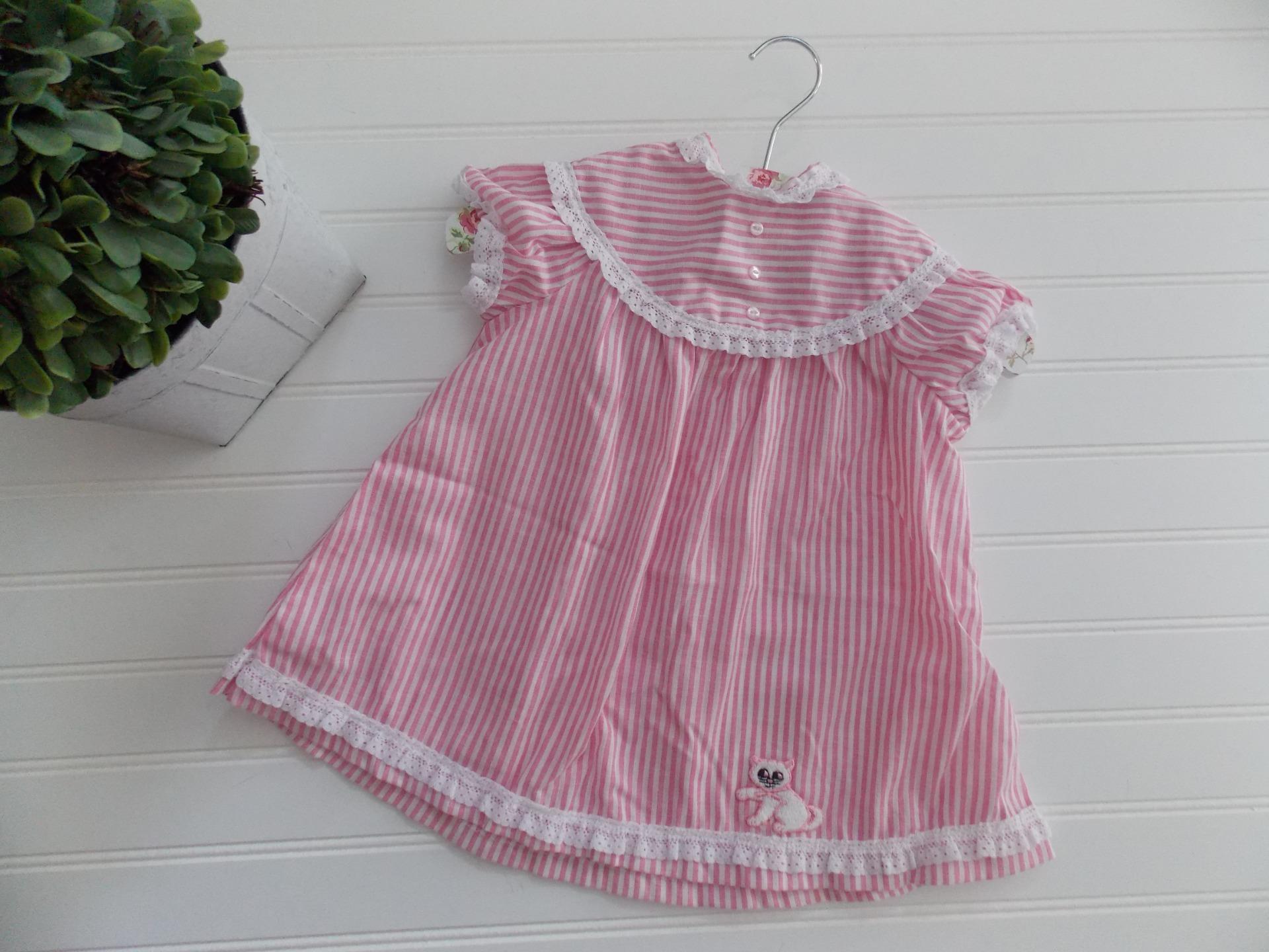 Handmade Baby Girls Pink Mattress Ticking Stripe Kitty Cat ...