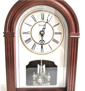 Bulova B8894 Walnut Finish Westminster Chimes Mantel Clock Off White Dial Ebay