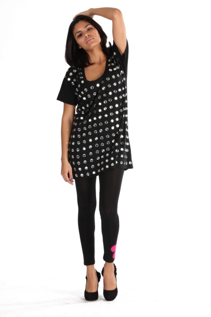 vil tee shirt dress embellished w/ "big clear dots epoxy " black