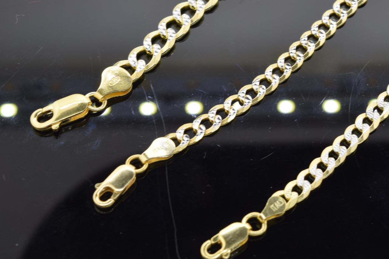 Italy Made Solid 925 Sterling Silver Yellow Plated Italian Cuban Link Chain  5mm - 7mm