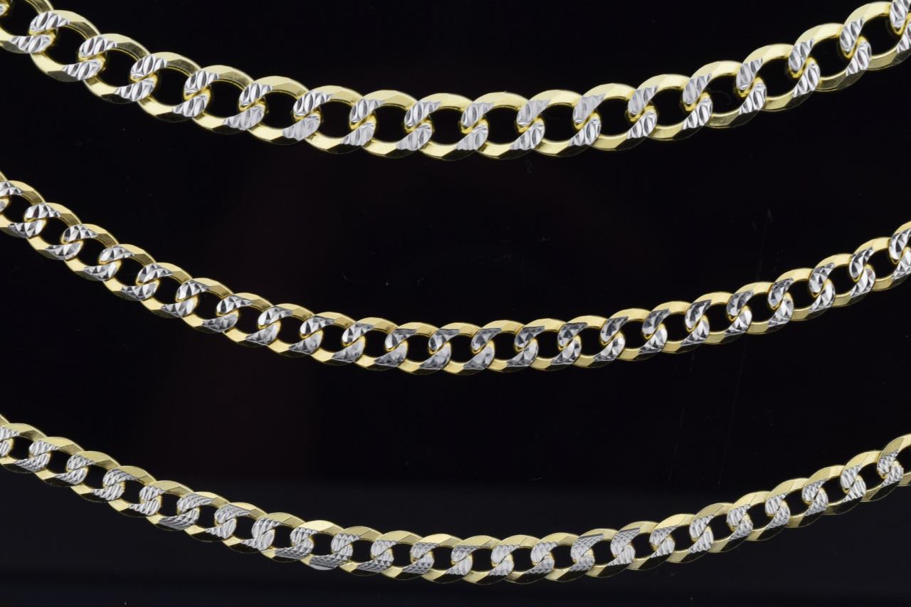 Italy Made Sterling Silver Yellow Plated Italian Cuban Rapper Link Chain  5mm - 7mm