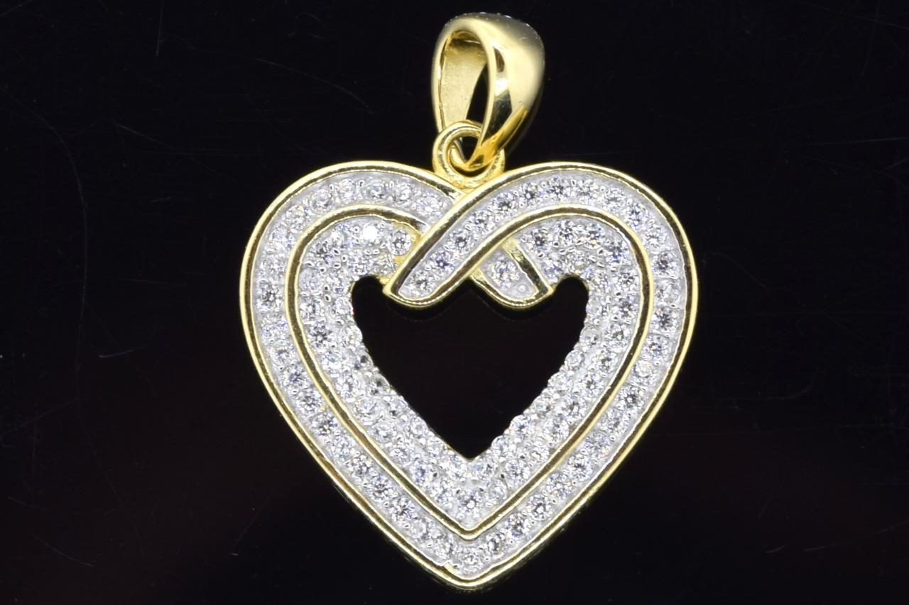Ladies Yellow Sterling Silver Cubic Zirconia Mini Heart Pendant