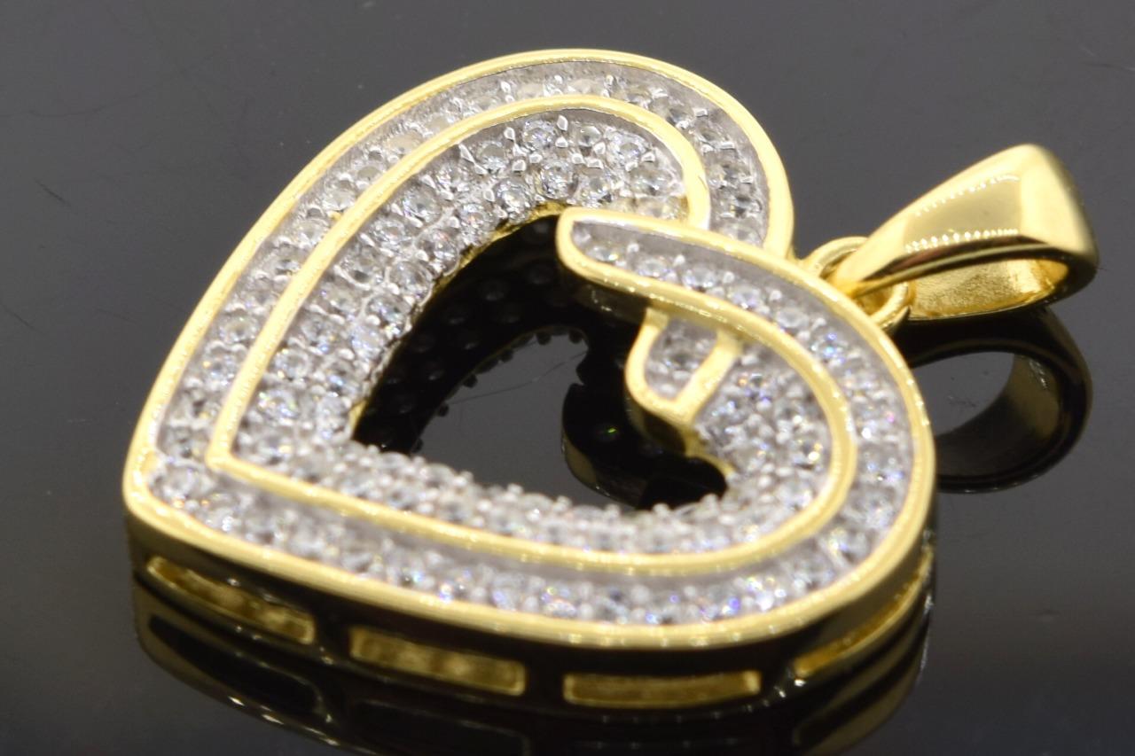 Ladies Yellow Sterling Silver Mini Heart Pendant Necklace Pendant