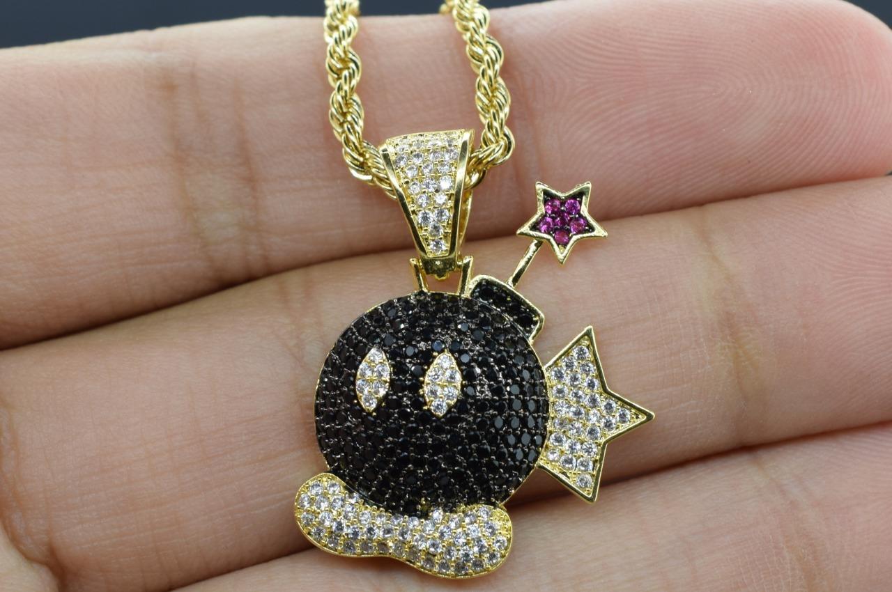Hip Hop 14K Gold Plated Small Anime Character Flashy ICE Pendant with Rope Chain