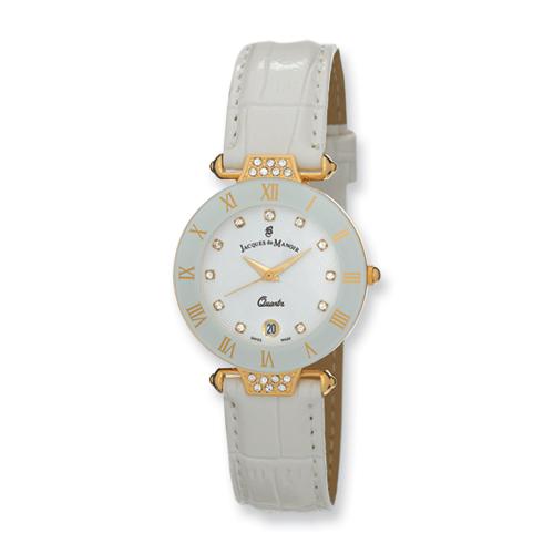 ladies jacques du manoir white strap crystal accent watch