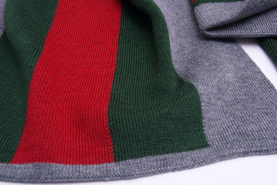 Gucci beanie HAT AND SCARF SET WOOL GRAY GREEN RED 68