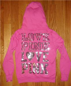 Victoria's Secret LOVE PINK Sequin BLING HOODIE Logo Signature ...
