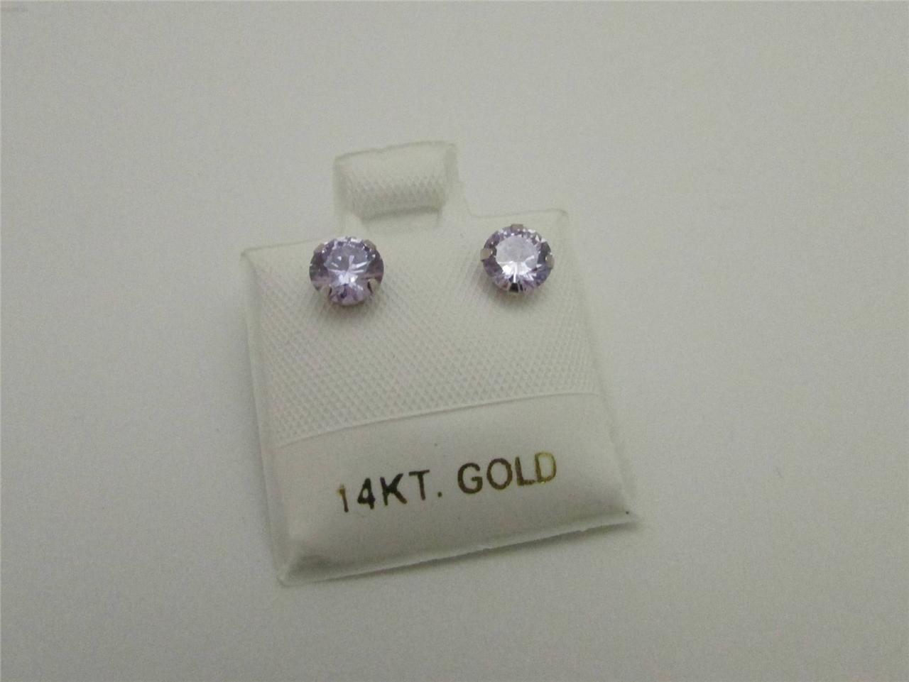 Birthstone Earrings 14kt White Gold Round Shape Stud Aaa Birthstone Earrings 14kt White Gold Round Shape Stud