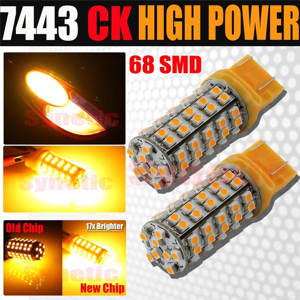 2X 7443 7440 Amber Yellow SMD 68-LED Rear Turn Signal Blinker Corner Light bulbs
