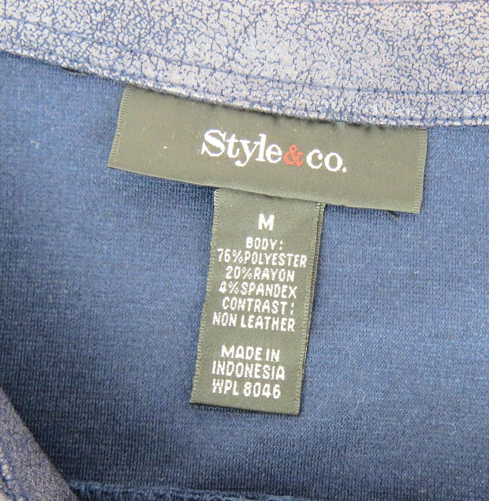 Style & Co Jacket Blazer Navy Blue Zippered Faux-Suede Design Women Sz Medium - Picture 8 of 10