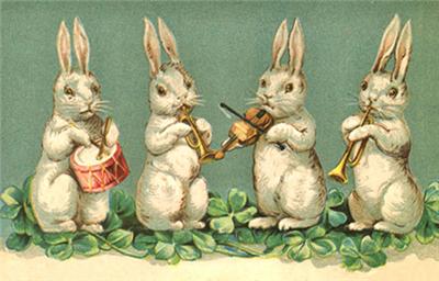 BUNNY RABBIT BAND, QUARTET, DRUM, 2 HORNS, VIOLIN, FROM VINTAGE PIC ...