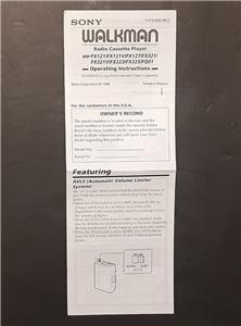 Sony Walkman Radio Cassette Player Instructions FX33/36 TCS-30D FX