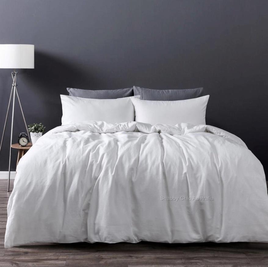 French Provincial White Linen Queen Bed Doona Duvet Quilt Cover