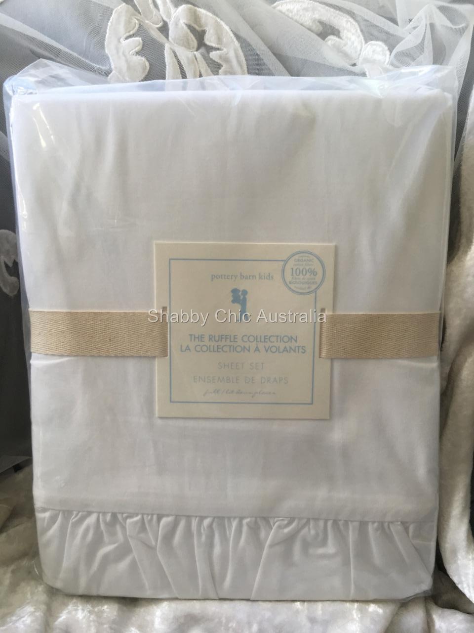 Pottery Barn Double Sheet Set Shabby White Ruffles Ruffled Chic 16