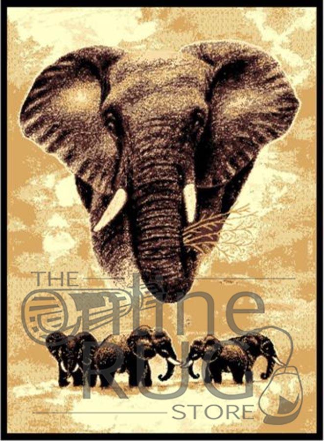 Details About Elephant Animal Print Beige Floor Or Wall Rug Multi Colour Carpet 160 X 215 Cm