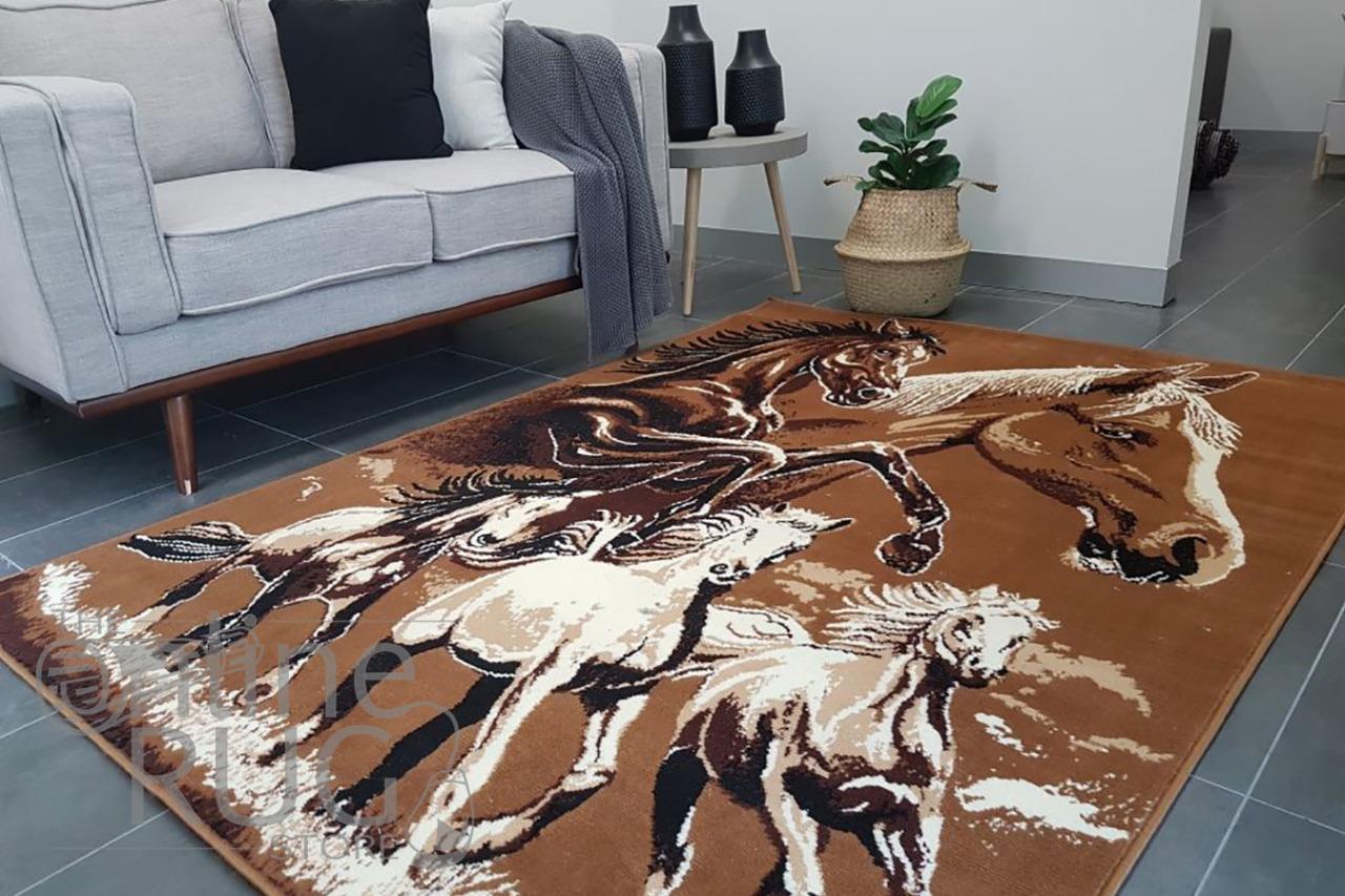 Details About Floor Rug Five Horses Animal Print Wall Carpet 160 X 215 Cm