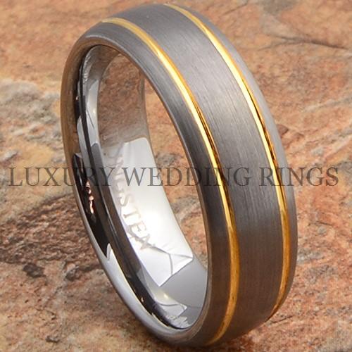 Mens Tungsten Ring 14k Gold Wedding Band 7mm Titanium Color