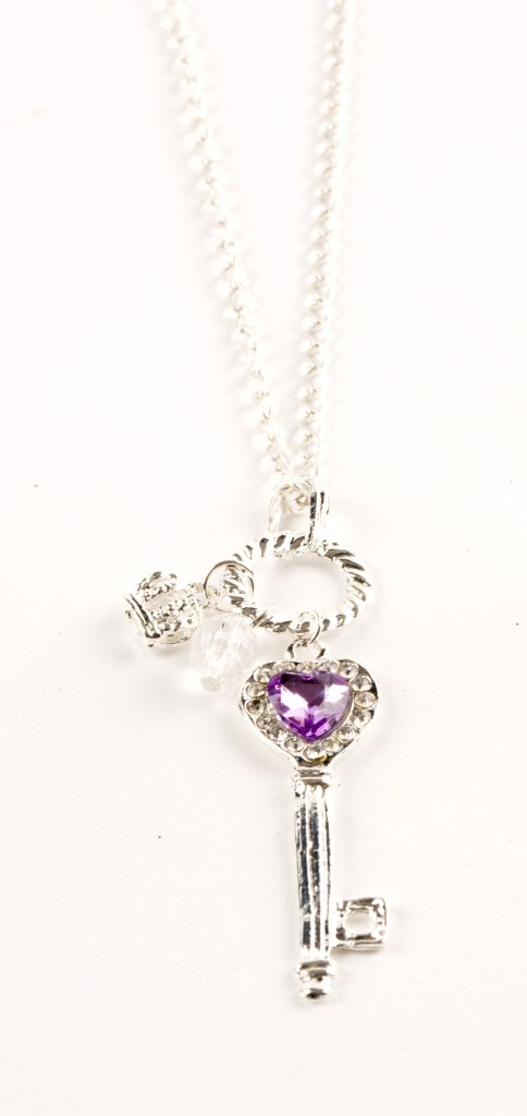 Silver Key Chain Necklace Purple Charm & Seduce Diva Long Love Heart ...