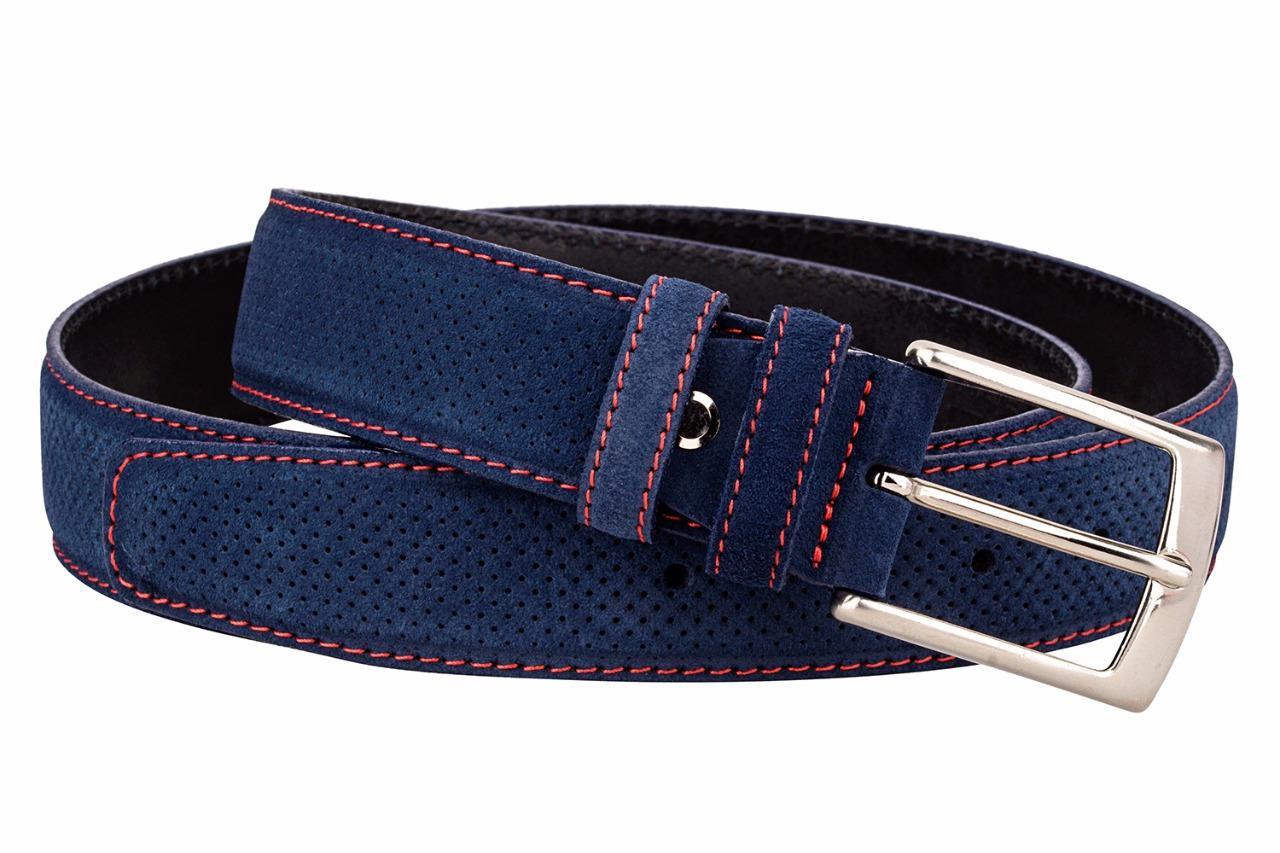 Blue Suede Leather Belt Mens belts 100% Italian leather Nubuck Dress ...