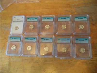 10 SLABBED MERCURY DIMES  ALL BU