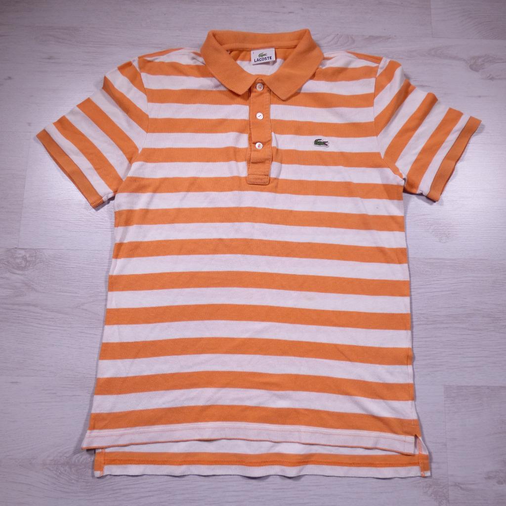 Mens LACOSTE Orange Striped Short Sleeved Designer Polo Shirt Size 3 ...