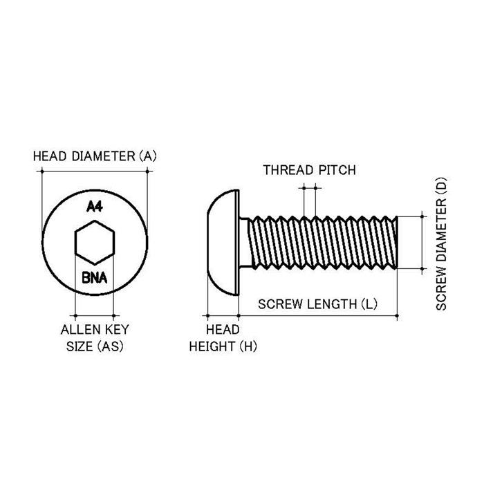 M3 X 0.50p Metric Coarse Stainless A4-70 G316 Button Head Socket (2mm 