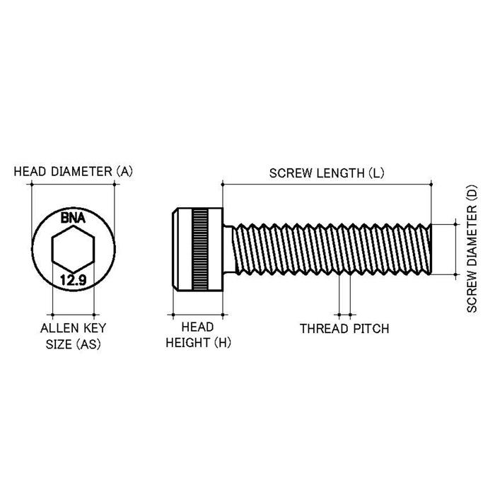 M2 x 0.40p Metric Coarse Zinc Grade 12.9 Socket (1.5mm Key) Head Cap ...