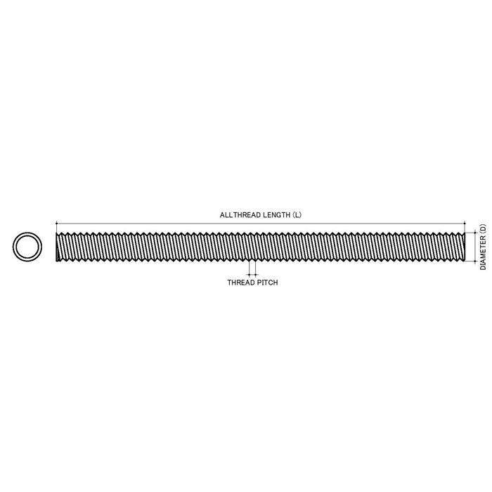 M5 X 0 80p Metric Coarse Zinc Low Tensile Allthread Rod X 1 Metre