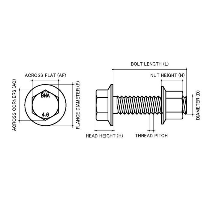 M12 X 1.75p X 30mm Metric Galvanised Low Tensile Hex Flange Purlin Bolt ...