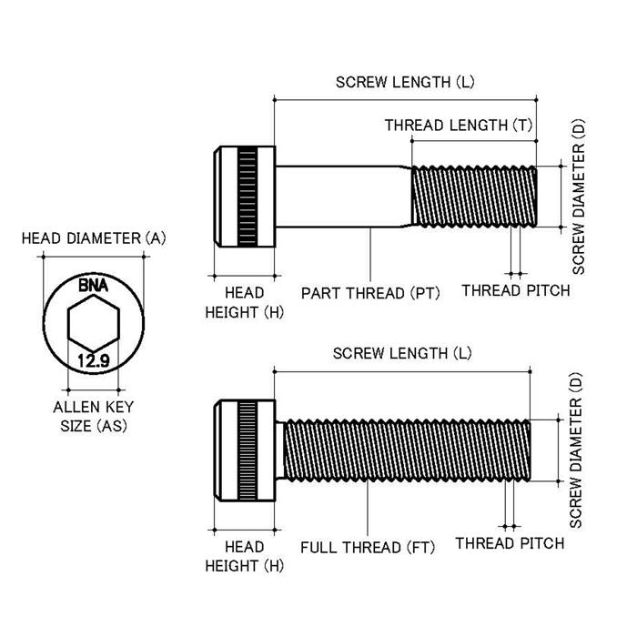 M10 x 1.25p Metric Fine Zinc Grade 12.9 Socket (8mm Key) Head Cap