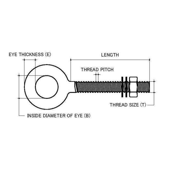 M12 x 150mm Metric Coarse Stainless A270 G304 Eye Bolt Nut Washer