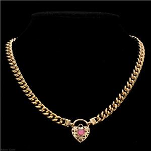 18K Yellow Gold GL Womens Solid Med Euro Curb Necklace & Emerald Heart 45cm