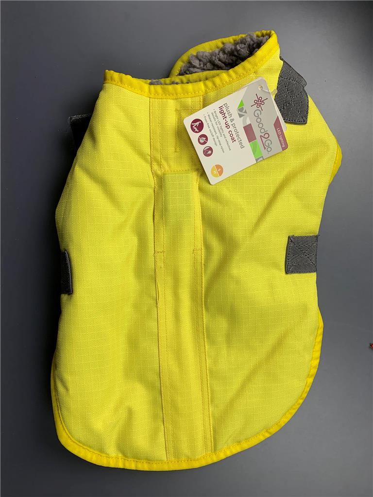 GOOD 2 GO Dog Coat Light Up Plush Ripstop Yellow Gray S M NWT Petco