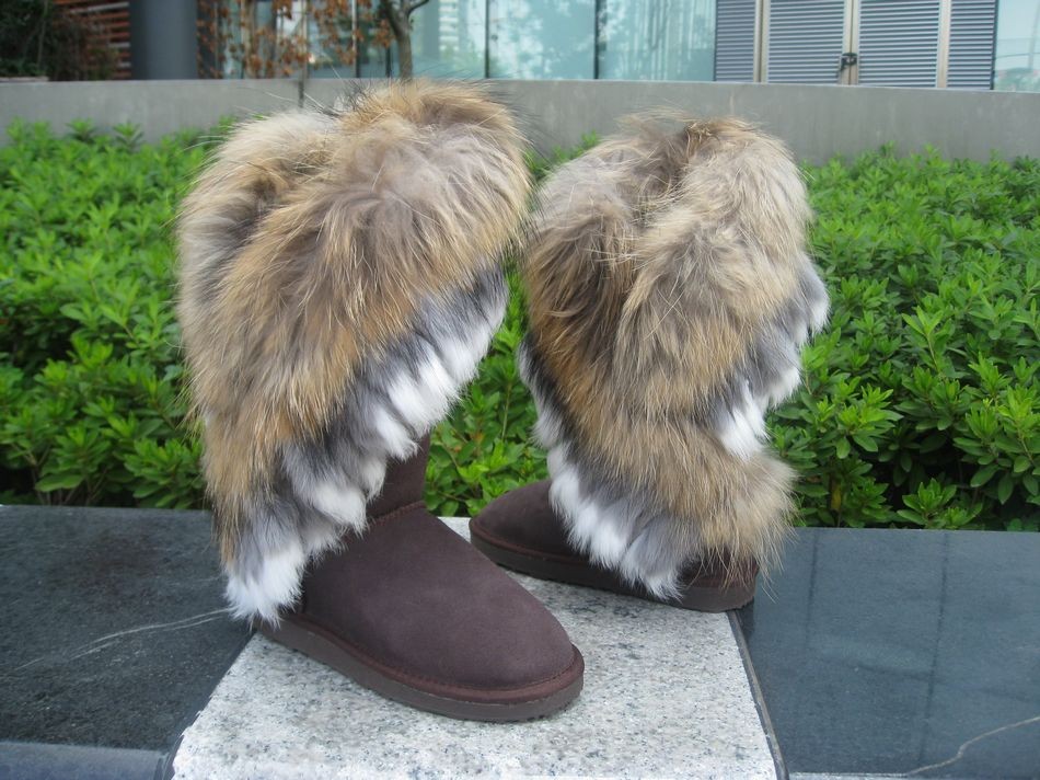 women fashion stylish fox fur winter real leather tall
