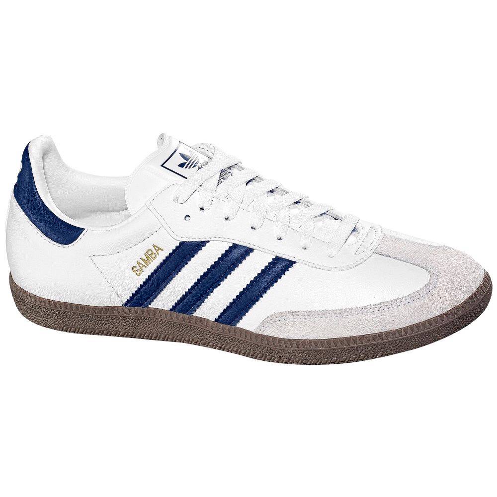ADIDAS SAMBA G19472 WHITE/NEW NAVY BLUE/GUM SOLE - SUEDE LEATHER CASUAL ...