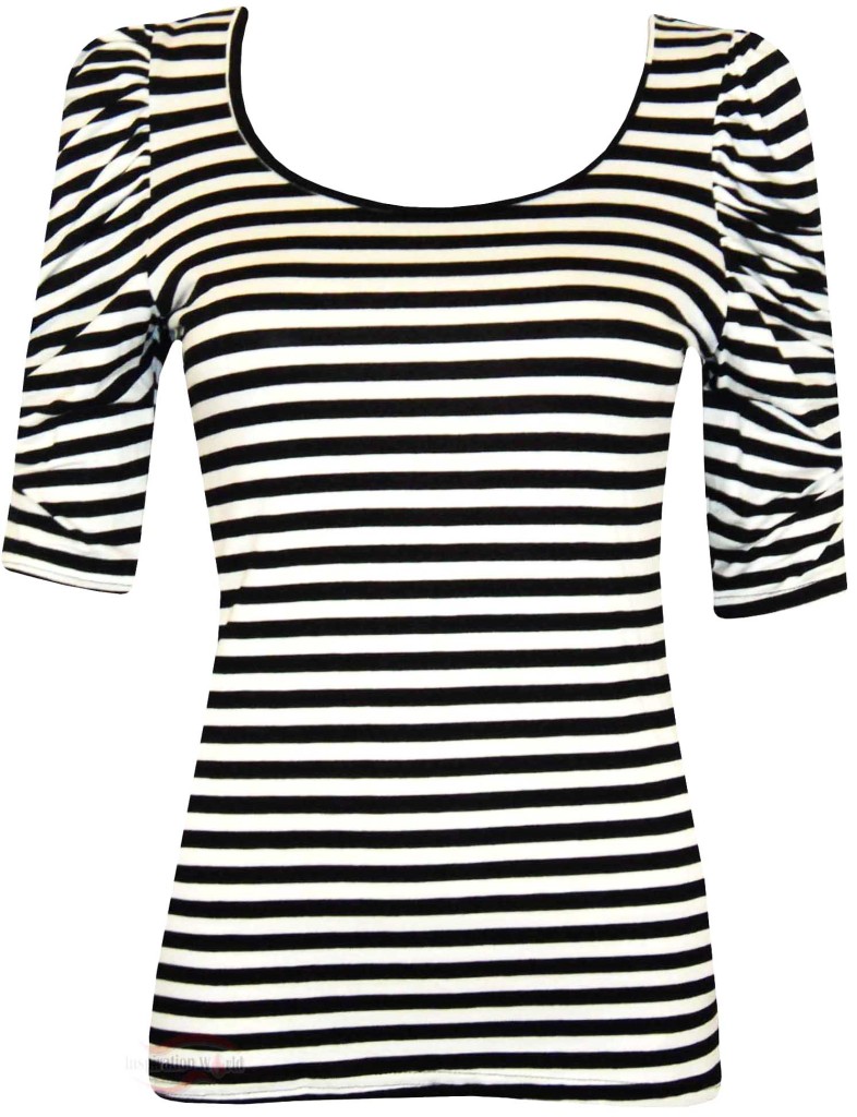 WOMENS 3/4 SLEEVE VERTICAL STRIPE RUCHED T-SHIRT VEST LADIES TOP SIZE 8 ...