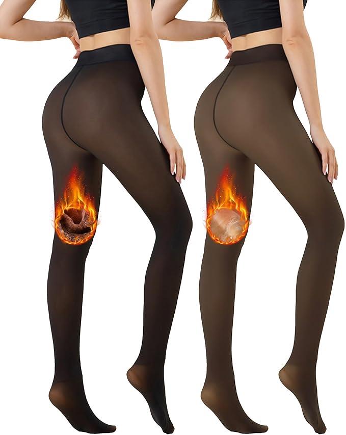 Fleece Lined Tights Women Plus Size Translucent Fleece Pantyhose Winter Warm USA - Picture 11 of 12