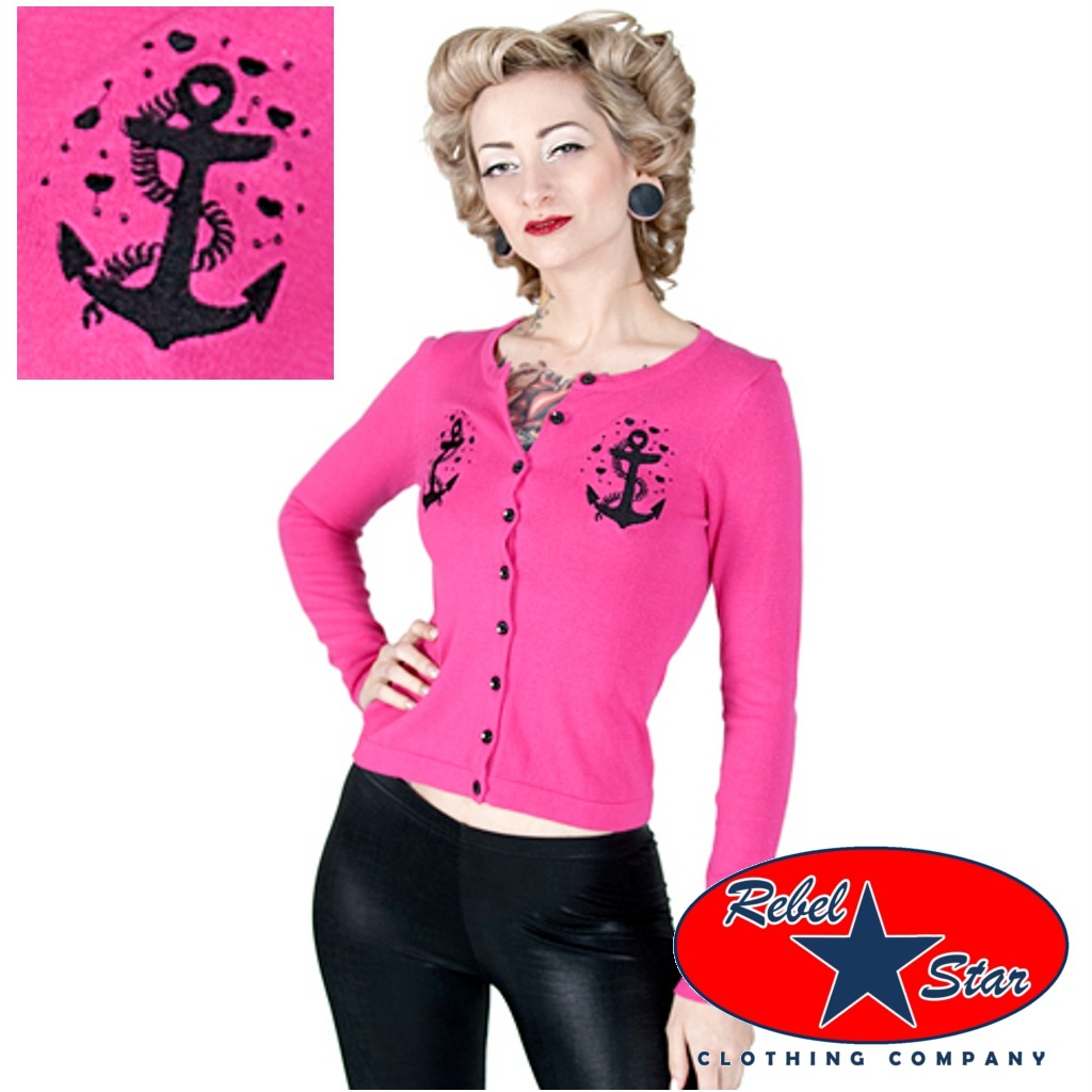 Pink Anchors Cardigan Retro Rockabilly Punk Tattoo Pin Up Kustom Sailor ...