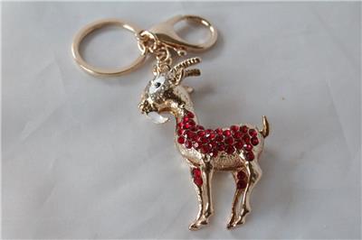 Bejewelled Sheep Zodiac Goat Ram Key Chain Handbag Lucky Feng Shui Hanging Charm