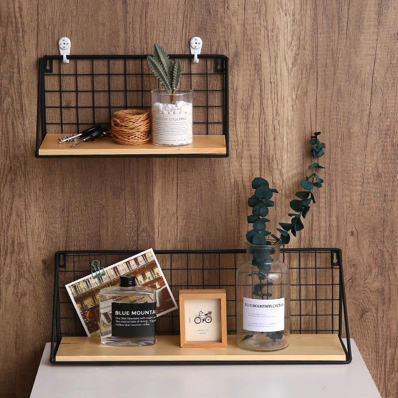 Industriel Metal Cable Bois Etagere Murale Cuisine Salle Etagere Rangement Black Ebay