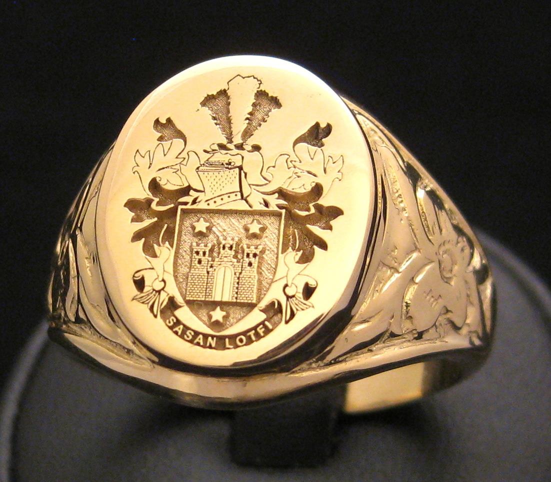 ANTIQUE RING FAMILY CREST 18KT GOLD CUSTOM ENGRAVED XL 18MM X 15MM JOLLER eBay