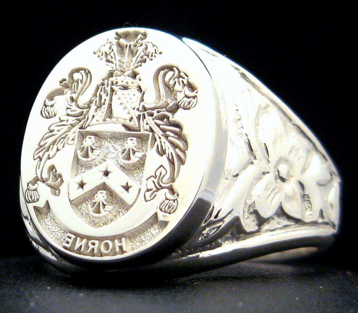 ANTIQUE RING FAMILY CREST CUSTOM ENGRAVED SILVER XL 18MM X 15MM