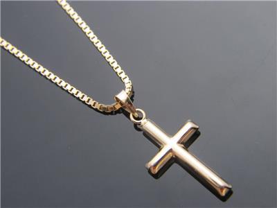 Real 10K Gold Cross Pendant Necklace and 10k gold box chain | eBay