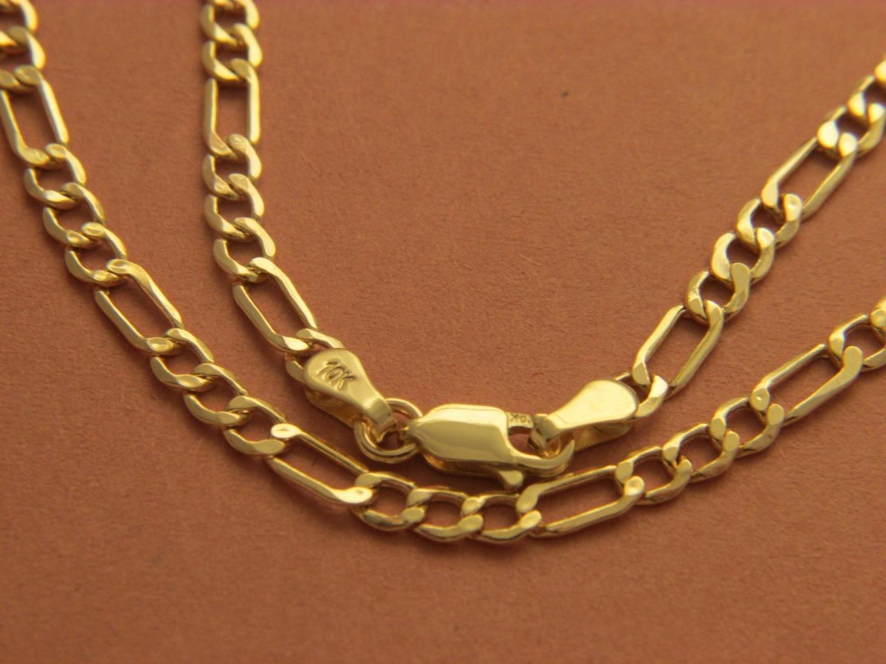 10k gold rope figaro cuban link necklace bracelet with lobster clasp real gold - Picture 3 of 7