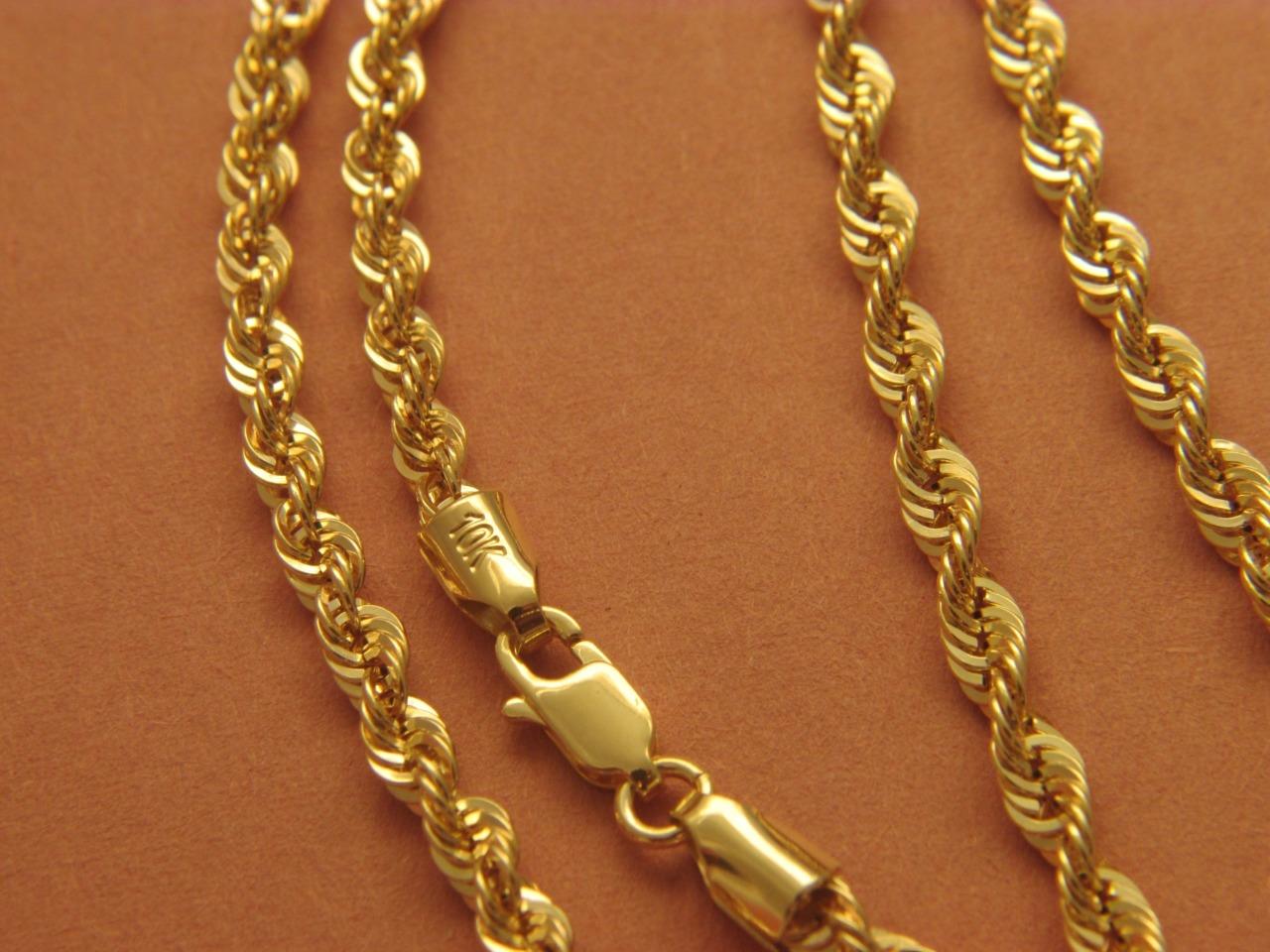 10k gold rope figaro cuban link necklace bracelet with lobster clasp real gold - Picture 7 of 7