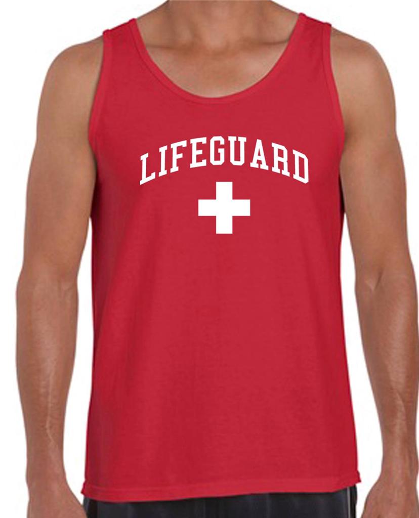 Printed Men's Lifeguard Beach Mens T Shirt Safety Pool Staff Red Tank ...