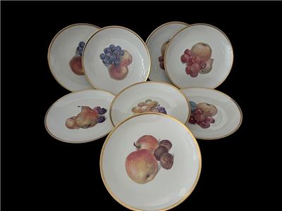 VINTAGE SET OF 8 THOMAS IVORY FRUIT CENTERS GOLD TRIM PATTERN 3206