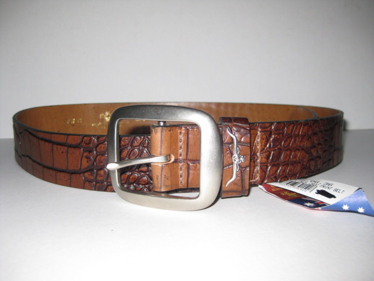 New RM Williams Crocodile Print Brown Cowhide Leather Belt 1.5